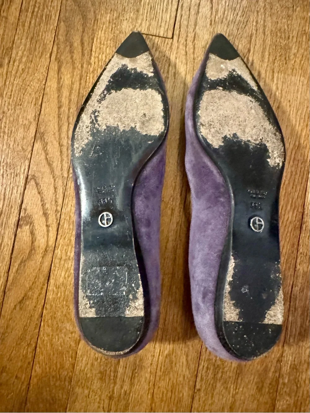 Giorgio Armani Deep Purple Suede Pointed-Toe Flats with Crystal Accent - 39.5